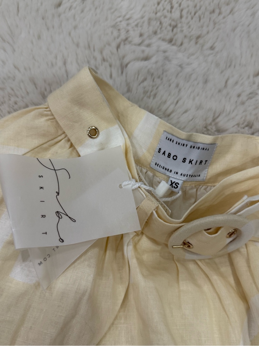 Sabo Skirt Yellow & White Tiered Circle Skater Skirt with Belt - Picture 7 of 9